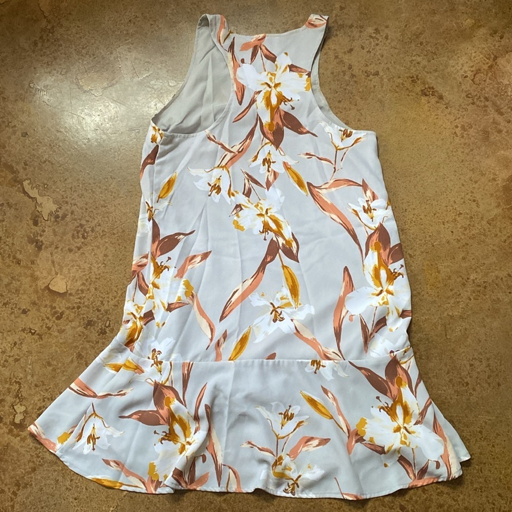 Leith grey floral pull over drop waist ruffle hem‎ sleeveless flowy mini dress - Picture 6 of 7